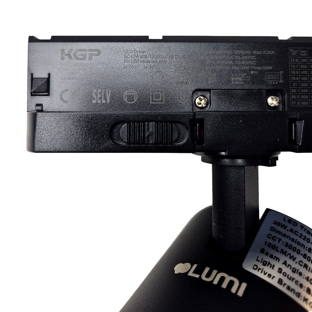 Frecia 30 - Luminaria LED proyector de enfoque para Riel Trifásico, 30W, 3000lm, Ra>90, CCT Seleccionable 3000, 3500, 4000K