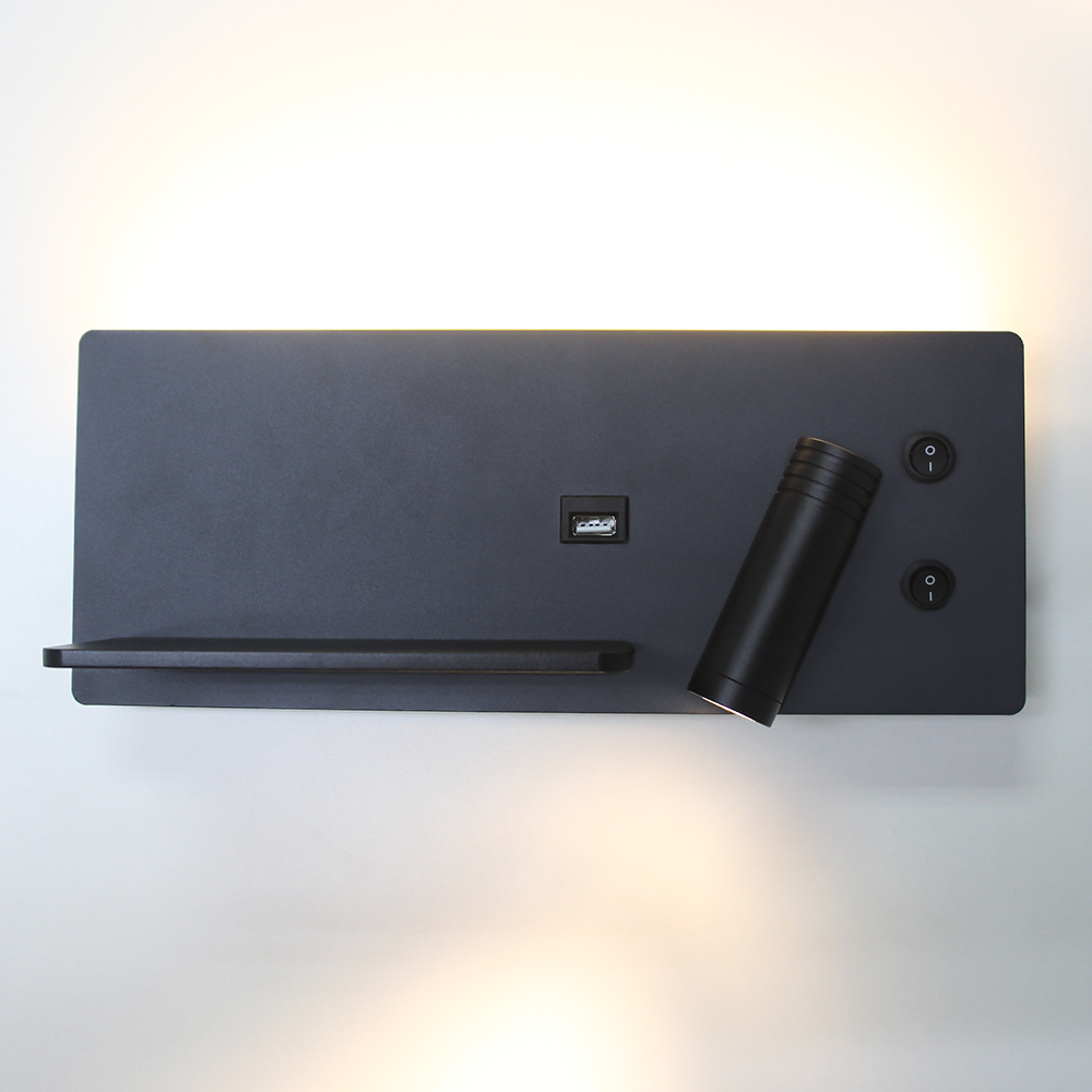 Lena BK Wireless Charge - Luminaria de Lectura Luz Indirecta (7W) + Direccional (3W) + Cargador Inalámbrico + Carga USB 5V. 3000K, 700 lm, IP44